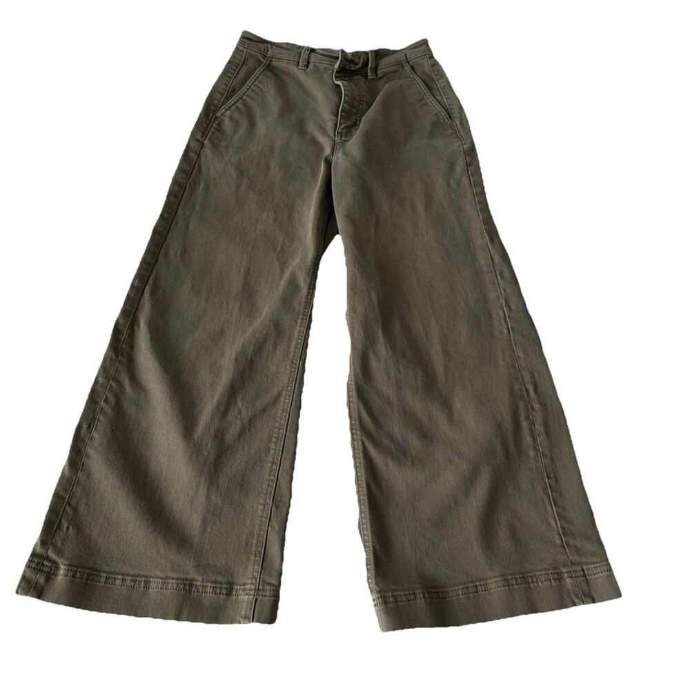 Everlane Pants Women 10 Green Wide Leg Stretch Army Military Sustainable Denim